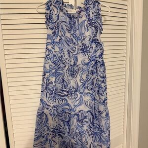 Lilly Pulitzer Blue & White Ruffle-Shoulder Midi Dress